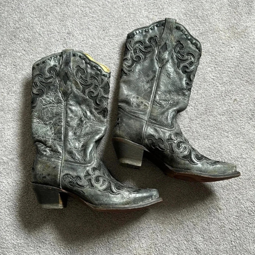 Corral Handcrafted Western Coegirl Cowboy Leather Stingray Inlay Boots GUC